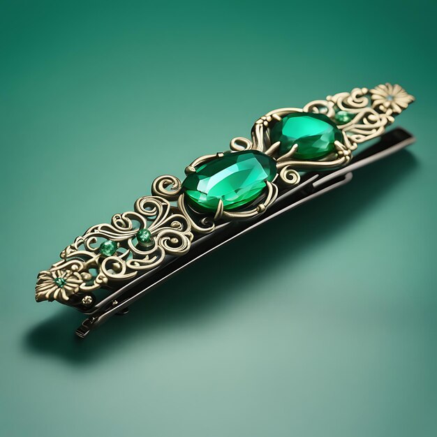 a green and gold brooch with a green garnet