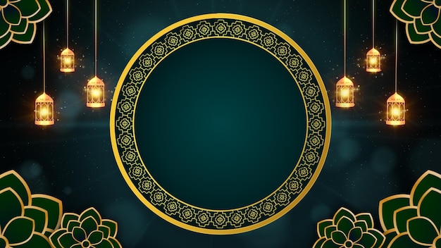 Green and gold color Eid mubarak islamic design concept