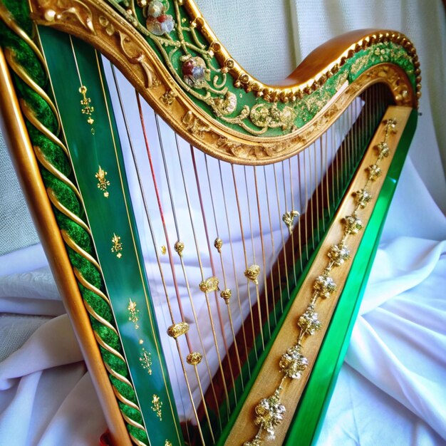 Photo a green and gold harp with the word quot the word quot on the bottom