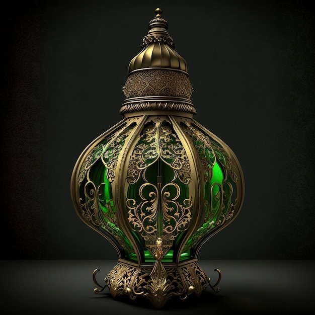 green and gold lanterns on a dark background