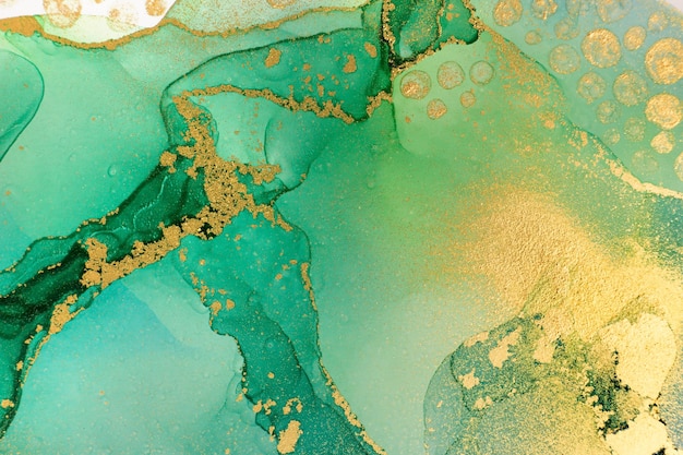 Green and gold marble artwork pattern