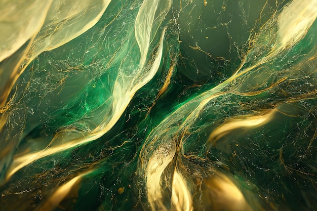 Green and gold marble texture Luxury abstract fluid art paint wallpaper