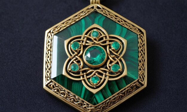 Photo a green and gold pendant with a green stone on the top