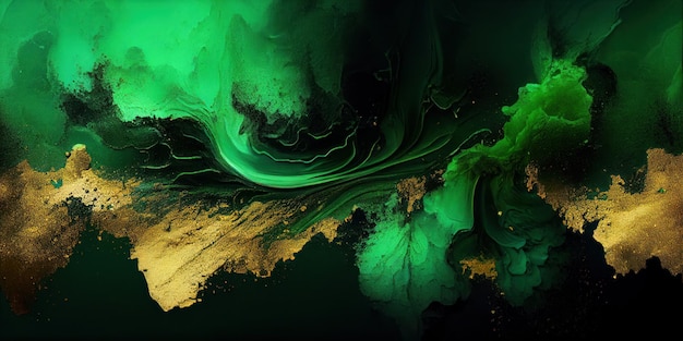 Green and gold powder explosion abstract background