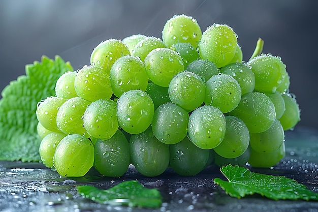 Green grape with leaves isolated