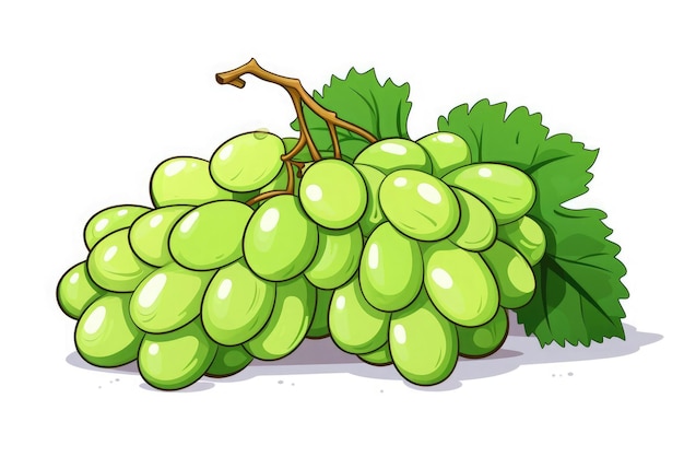 Green grapes manga style vector illustration sticker black outline white background