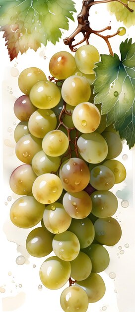 Green Grapes Painting Alkohol Washed Ink Colors Watercolor Drawing Background Wall Art Design