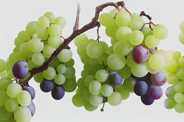 Green grapes with leaves isolated on white 3d render Raster illustration