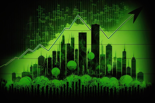 Green graphic illustration of business stock market bull run and growth with graph and diagram Generative ai