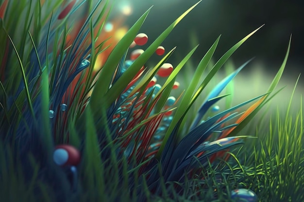 Green grass 8k 3d vibrant illustrations light day hyperrealistic