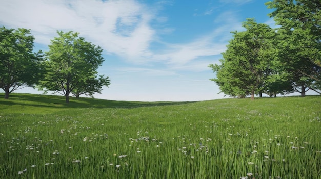 Green grass and blue sky simple natural summer landscape