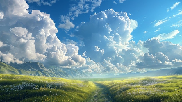 Green Grass Field Under Blue Sky and White Clouds