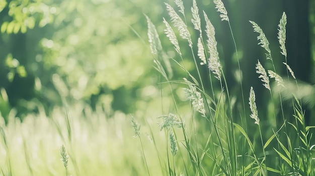 Photo green grass field with blurred background and sunbeams