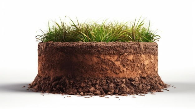 Green grass growing in soil white background