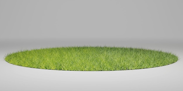 A green grass patch with a white background and a grey background.