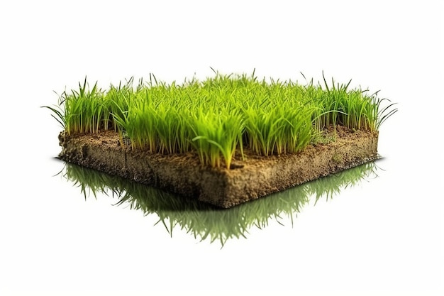 A green grass patch with the word rice on it