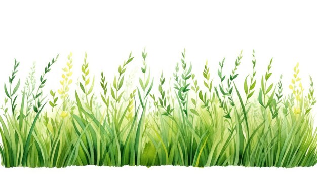 Green grass seamless border on white background Watercolor vector illustration Generative AI