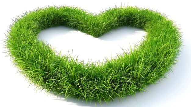 Green grass shaped into a heart on a white background