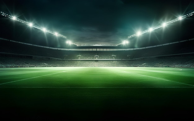 Green Grass in Stadium with Lights Background