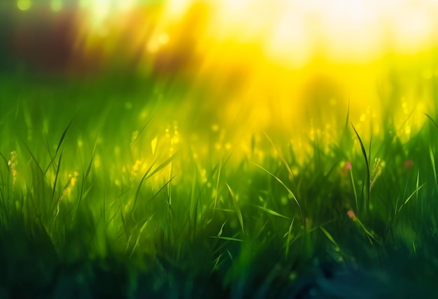 Green grass sun bokeh landscape background