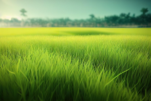 Green grass texture as background Perspective view and selective focus 3D rendering raster illustration