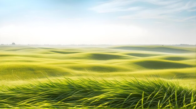 the green grass of the wheat field