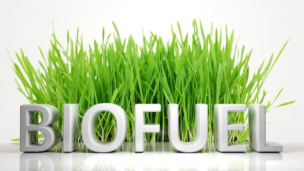 Green grass with Biofuel 3D text isolated on white background