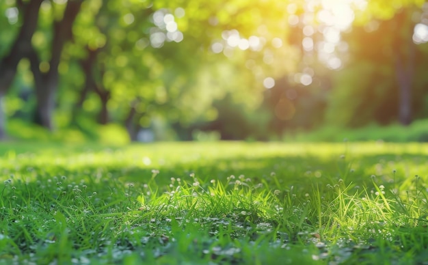 Green Grass with Blurry Tree Background