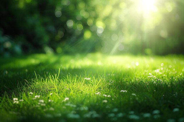 Green grass with bokeh background Sunlight in the morning