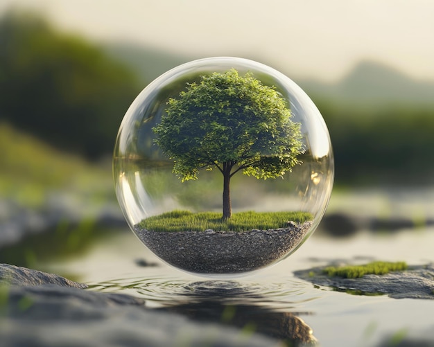 Green Growth Tree Inside Globe Symbolizing Nature Conservation and Environmental Innovation