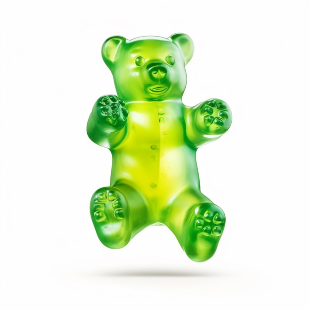 Green gummy bear isolated on white background