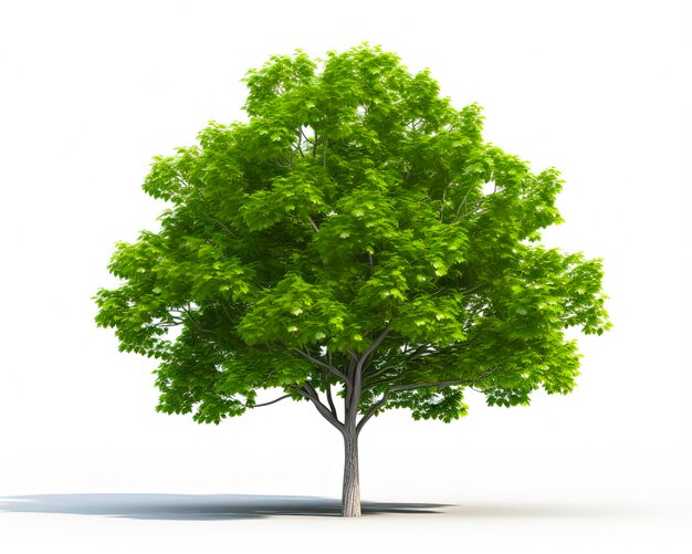 Green Hackberry Tree 3D Render of Isolated Tree with Leaves and Branches on White Background