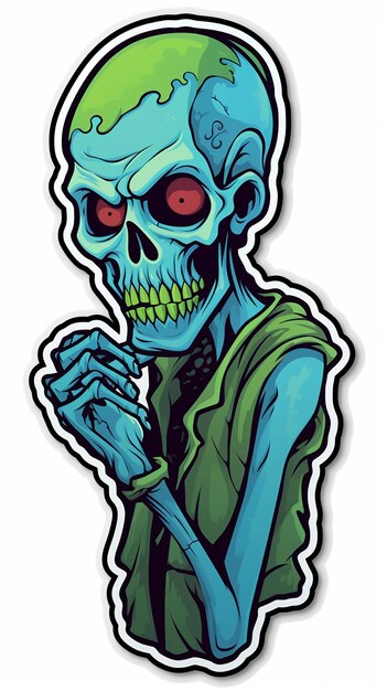 Photo green halloween zombie skull cartoon drawing sticker art