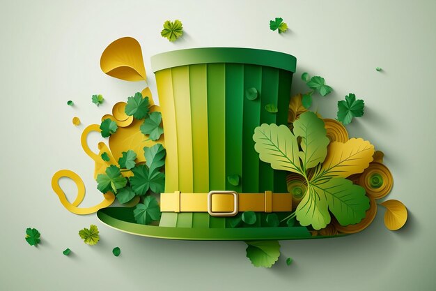 Green hat with clovers leaves. Saint Patricks day