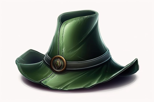 Green hat with a gold buckle Generative AI