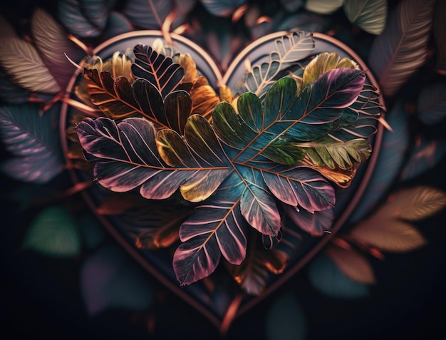 Green heart made by foliage that represents environmental protection created with Generative AI technologyx9