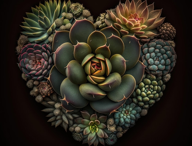 Green heart made by various succulents Environmental protection concept created with Generative AI technologyx9