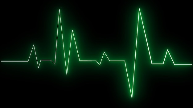 Green heart pulse graphic line on black healthcare medical animation of EKG heart beat