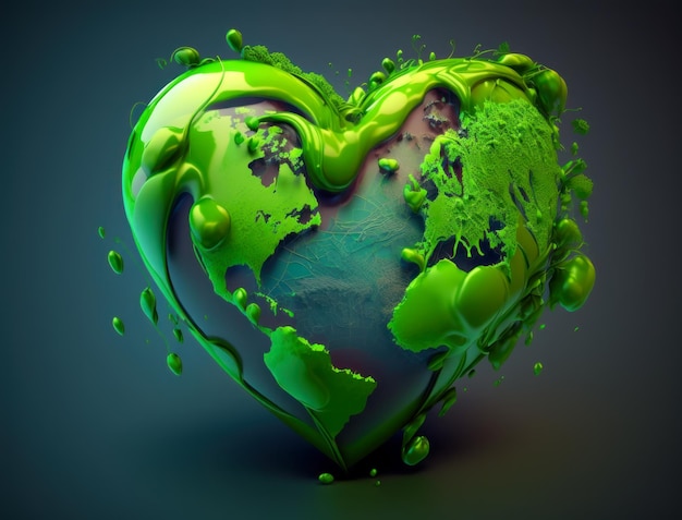 Green heart that represents environmental protection created with Generative AI technology