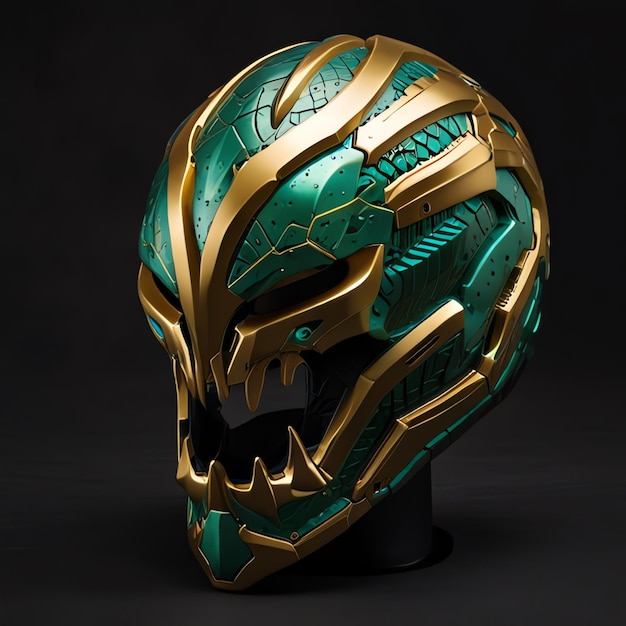 Photo a green helmet with a gold design on it