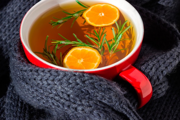 Green herbal tea with rosemary and fruit. 