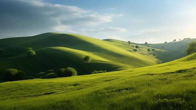 Green hill in the morning light on background Photo shot wild shot