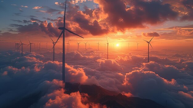 Photo a green hill with wind turbines in the background