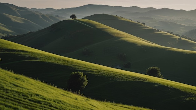 Photo the green hills of the hills are covered in green grass