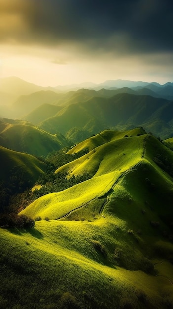 The green hills of the mountains are beautiful.