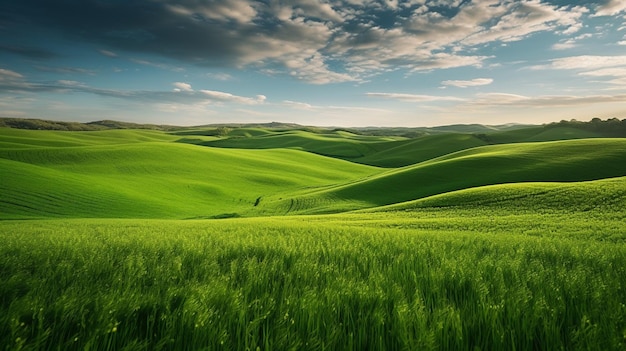 Green hills and the sky with clouds