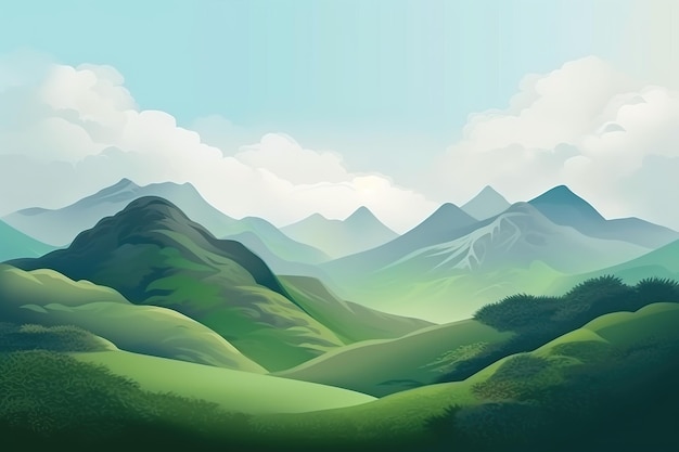 Green hills with blue sky with clouds landscape nature generative ai