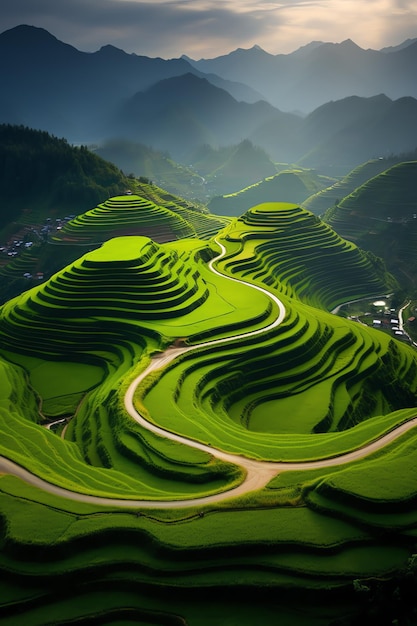 a green hills with a road