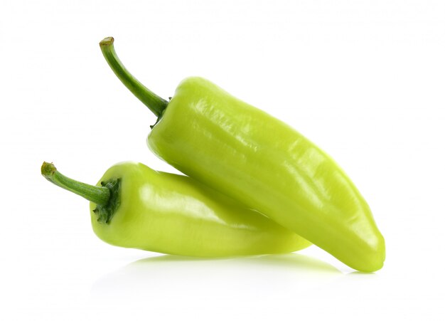 Green hot chili pepper isolated on the white surface