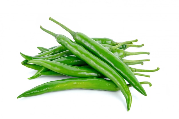 Green hot chili peppers isolated on white